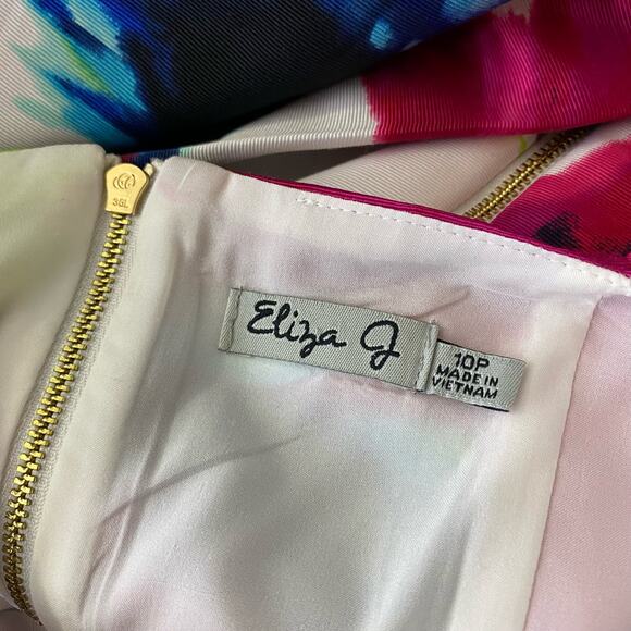 Eliza J Womens size 10 P Floral Bird Dress Belted Tulle Lined Cutout Fit & Flare - Picture 8 of 15